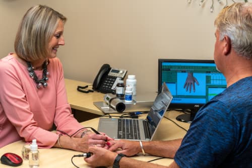 An Electro-Dermal Screening in progress at the clinic